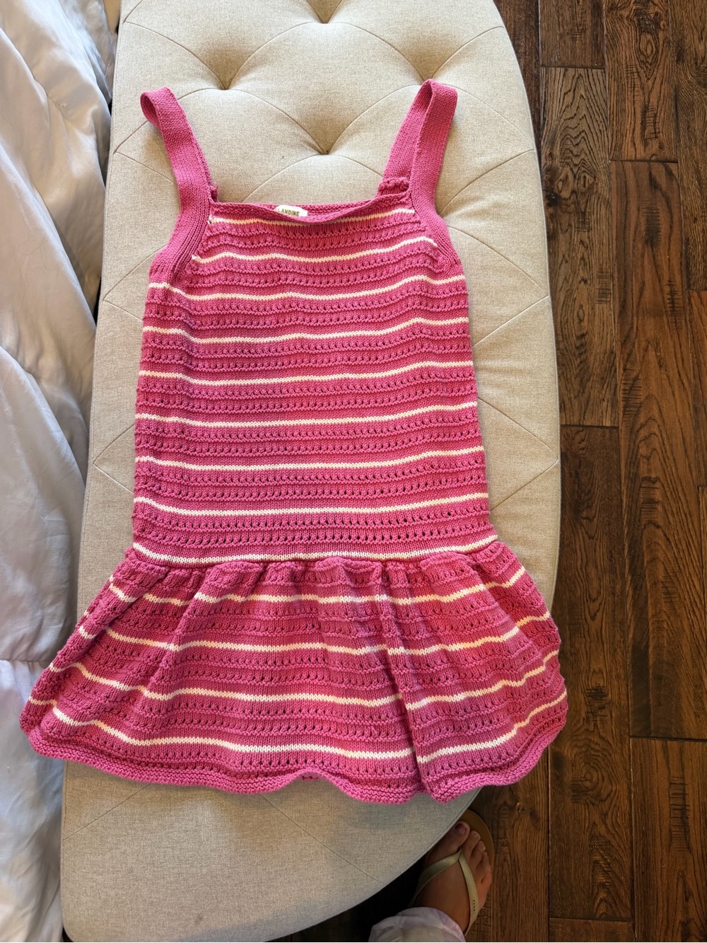 Girls' Pink Striped Knit Swim Coverup Dress - Sleeveless Ruffle Hem